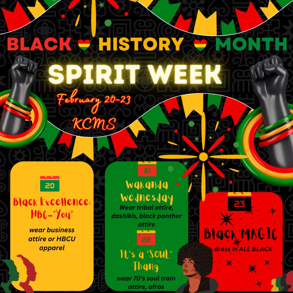 KCMS77170806's tweet photo. Black History Month Spirit Week at KCMS https://t.co/O5YIk9085u
