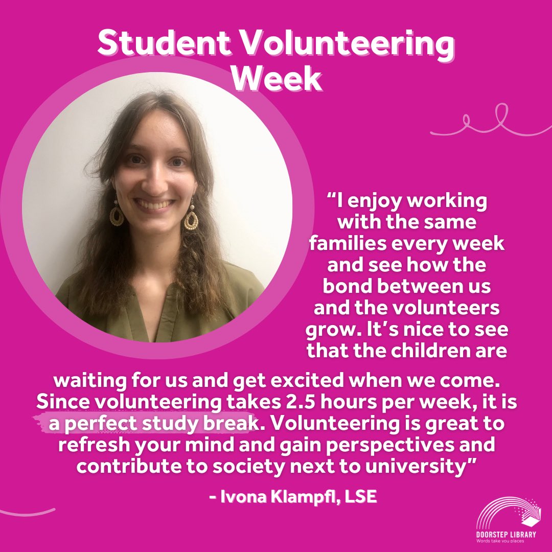 DoorstepLib's tweet photo. Weโre officially halfway through #StudentVolunteeringWeek, so we thought weโd hear from some of our very own student volunteers about their Doorstep Library experience ๐
Thanks to Ivona, Peikun, and Tasneem for your lovely quotes!
#StudentVolunteer #ReadingVolunteer https://t.co/JV7mtDsc9K