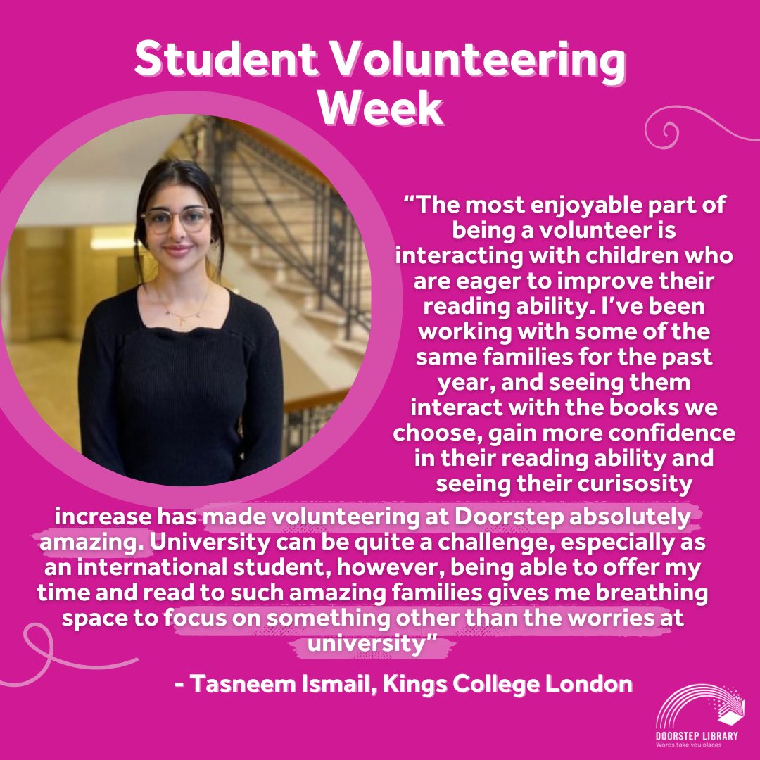 DoorstepLib's tweet photo. Weโre officially halfway through #StudentVolunteeringWeek, so we thought weโd hear from some of our very own student volunteers about their Doorstep Library experience ๐
Thanks to Ivona, Peikun, and Tasneem for your lovely quotes!
#StudentVolunteer #ReadingVolunteer https://t.co/JV7mtDsc9K