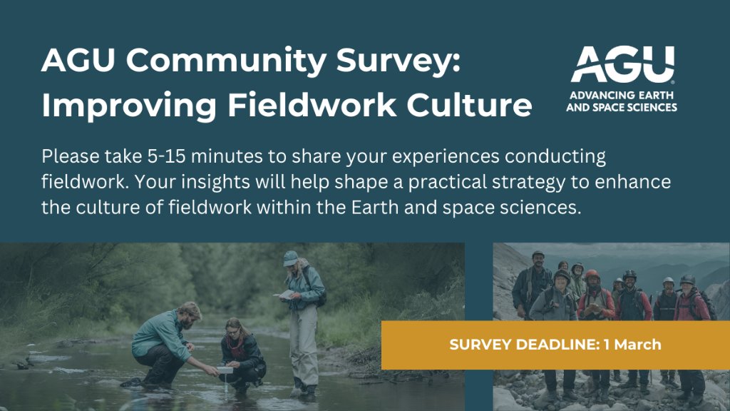 🌍 Calling AGU members: your voice matters in shaping scientific culture – inside the lab and out in the field. Take our survey to help us identify ways to make field environments more inclusive and supportive for everyone involved. cuboulder.qualtrics.com/jfe/form/SV_b2…