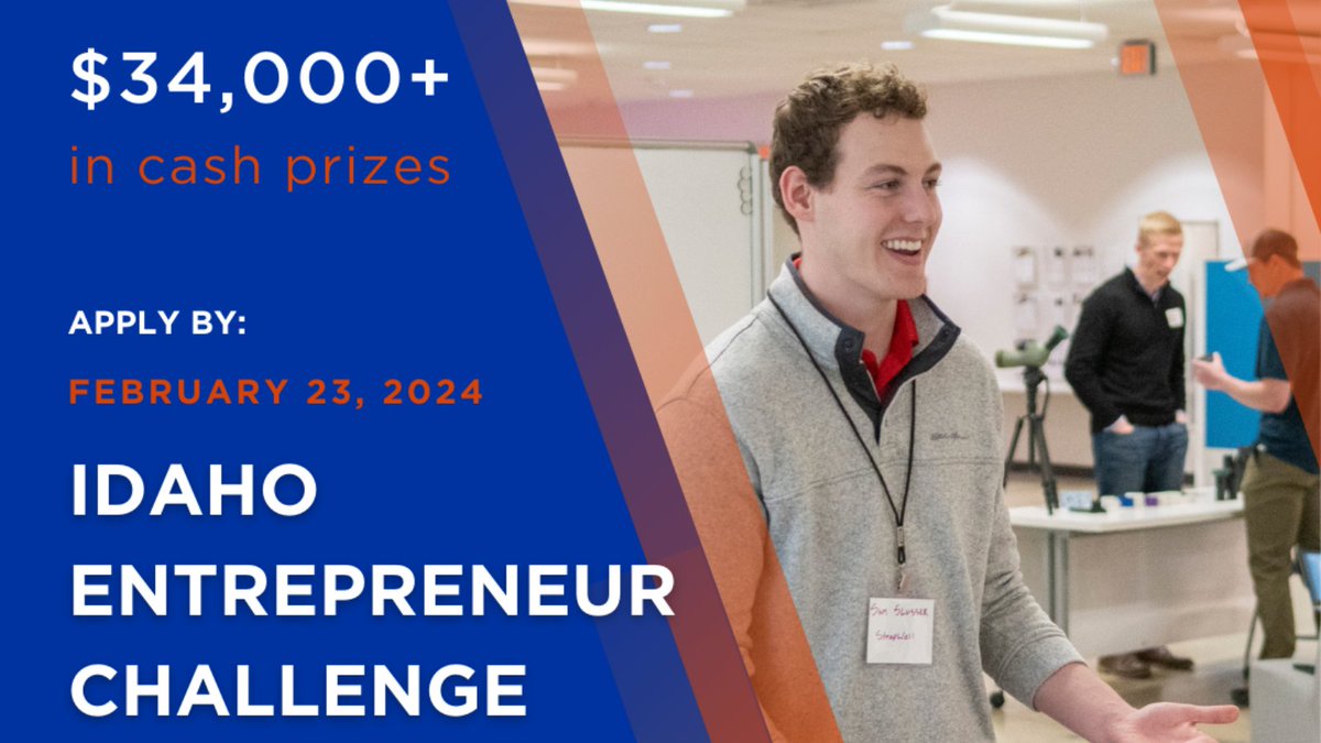 VentureCollege_'s tweet photo. Do you have a business or venture idea? Are you a registered Idaho college/university student?

Apply for the 10th Annual Idaho Entrepreneur Challenge by February 23 to compete for $34,000 in 💰. 

Apply 🔗 https://t.co/odmv4I0xf8 https://t.co/kiG4tVX8NF