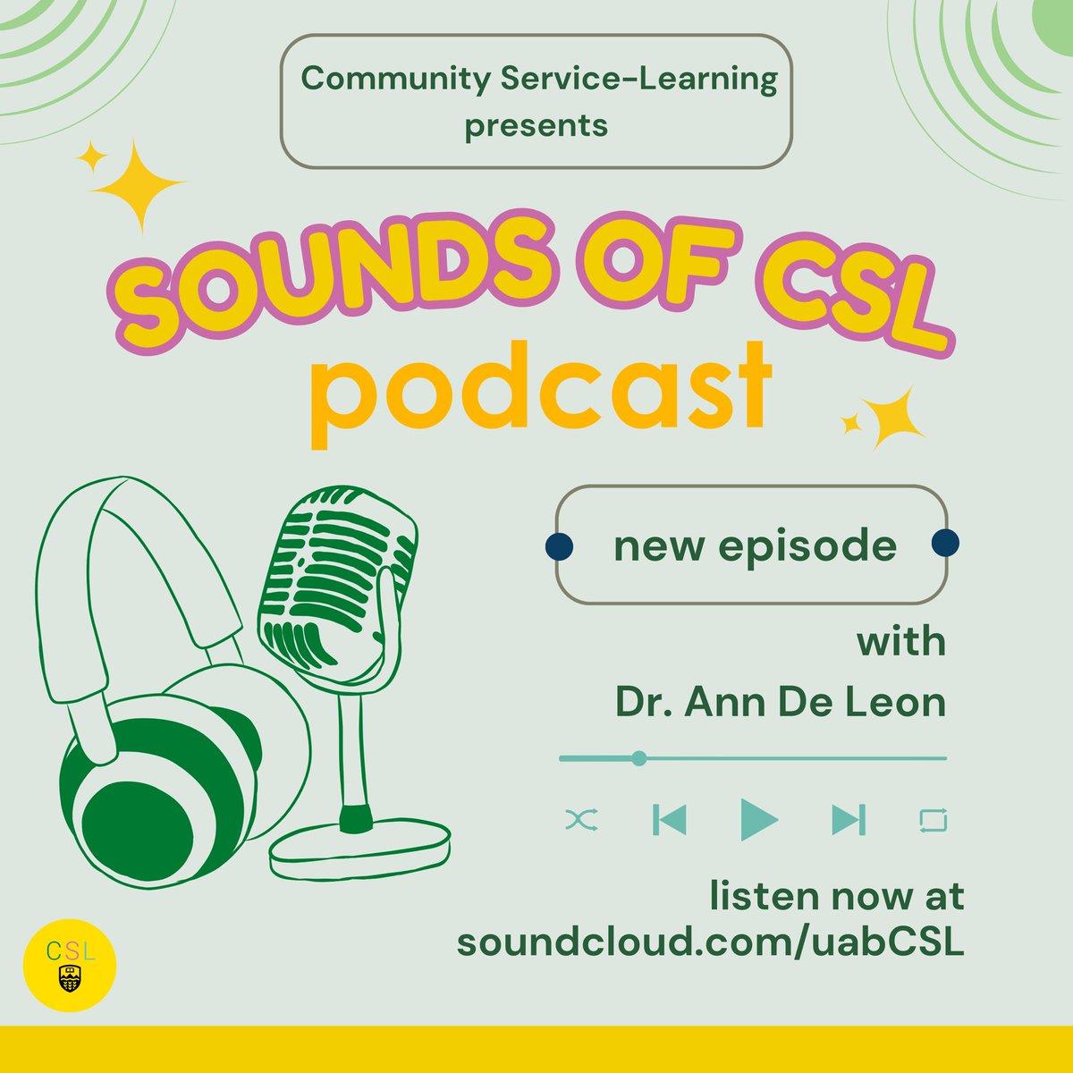 CSL has a new episode out now with Dr. Ann De Leon! Tune in to hear how Ann incorporates CSL into her Spanish classes! That sounds like the best of both worlds! Click the link below to listen: 

buff.ly/3T7hLiV

#csl #ualberta #podcast #soundsofcsl #connection #growth