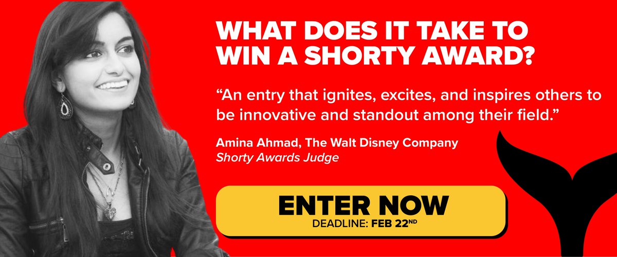 ONE WEEK until the FINAL DEADLINE! Don't miss the opportunity to win a Shorty Award! Enter now: shortyawards.com/entry/create