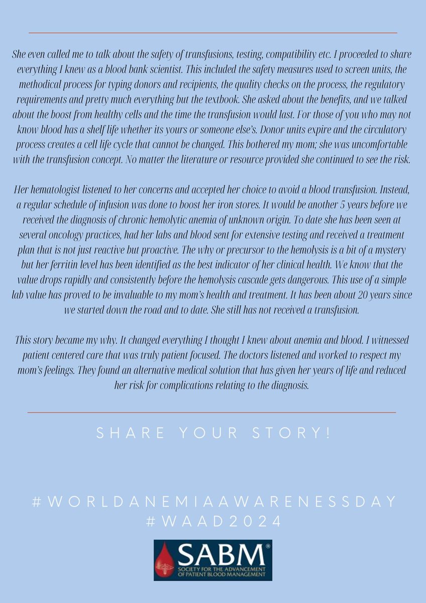 In honor of World Anemia Awareness Day, we wanted to share a heart wrenching story from Patricia Combs about the importance of anemia prevention and treatment, especially for our loved ones.