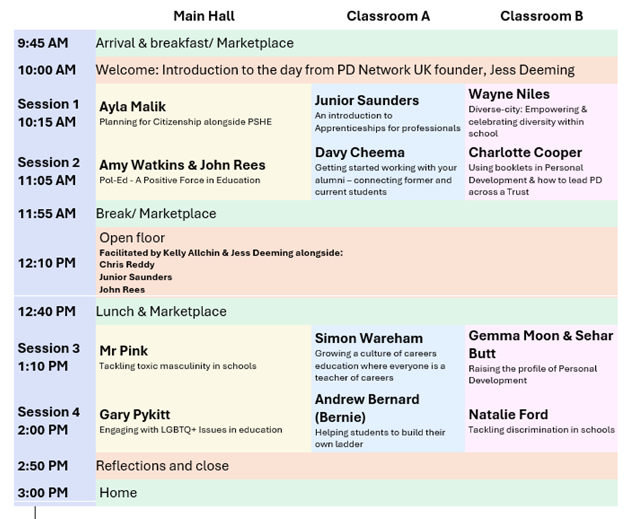 PDNetworkUK's tweet image. The schedule for #PDConf24 has landed! 😃👇 Start choosing your sessions!💥

Last few days to get tickets 👇pdconf24.eventbrite.co.uk

@FutureFirstOrg 
@slwareham 
@GaryBcu 
@PSHEpitstop 
@_WhatMakesAMan_ 
@InquisitiveTea2 
@WYP_PolEd
@PSHEsolutions
@CLVCooper
@tss_pd
@Smscallchin