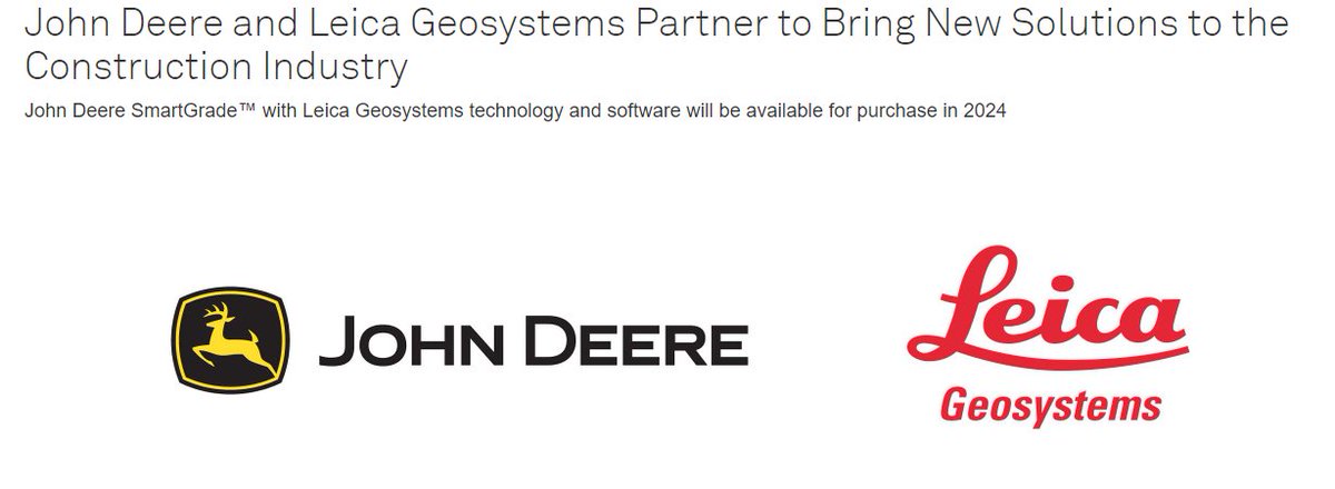 Tommi_Kauppinen's tweet image. #whenithastoberight

John Deere and Leica Geosystems Partner to Bring New Solutions to the Construction Industry | Leica Geosystems (leica-geosystems.com)