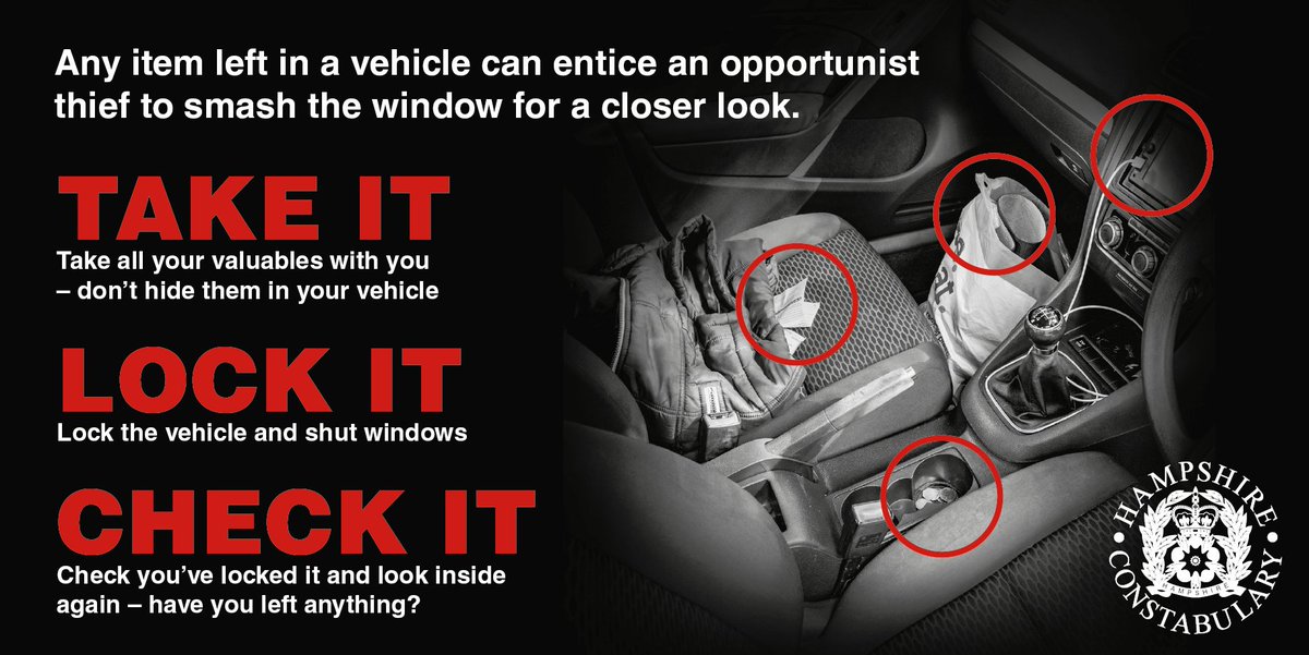 There has been a spate of reported theft from motor vehicles in Hart and Rushmoor within the last 24 hours and officers would like to remind residents of some crime prevention advice. Please visit our website for more details: orlo.uk/NgH6R