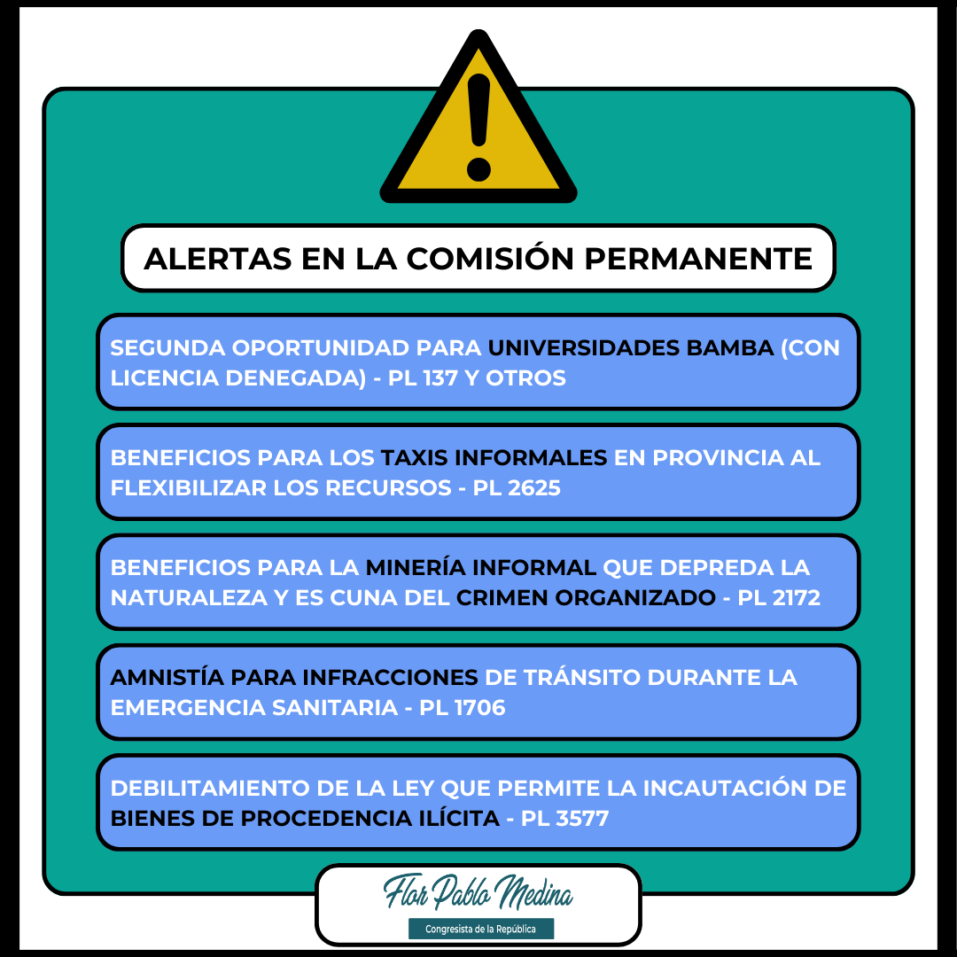 FlorPabloMedina's tweet photo. Hoy jueves 15 la Comisión Permanente del Congreso intentará aprobar proyectos de Ley que nos traerán
⚠️ MÁS INFORMALIDAD
⚠️ MÁS PRECARIZACIÓN DE LA EDUCACIÓN
⚠️ MÁS IMPUNIDAD

No se detienen en su afán de dejarnos un país devastado en su institucionalidad.

¡Atentos a la votación!
Mira la sesión en vivo aquí: https://t.co/AJ5Nqk83SW