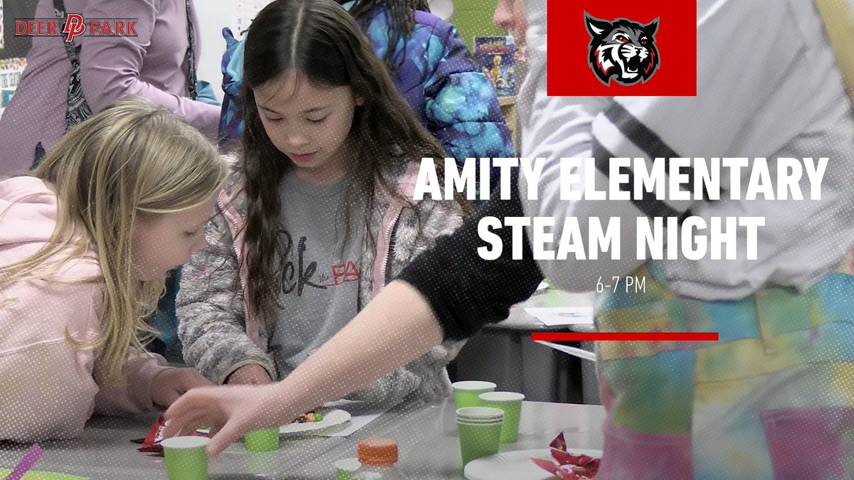 Join us tonight from 6-7 PM at Amity Elementary for STEAM Night! Get ready for an evening filled with hands-on experiments, creative activities, and interactive learning for the whole family. Don't miss out on this fun opportunity to explore the wonders of STEAM together!