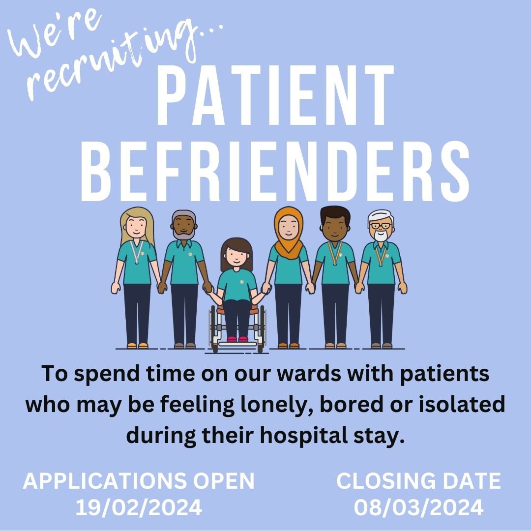 We’re recruiting new Patient Befriender Volunteers to help alleviate loneliness and boredom on our wards – if this sounds like something you would like to do, apply here! cavuhb.nhs.wales/our-services/v…