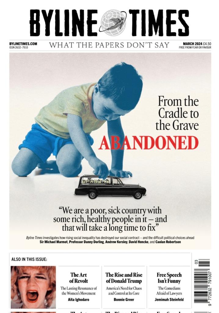 New edition of @BylineTimes gone to press. A hard one to put together. As @MichaelMarmot told me: 'We are a poor, sick country with some rich, healthy people in it - & that will take a long time to fix' But: 'I have evidence-based hope' subscribe.bylinetimes.com #buyarealpaper