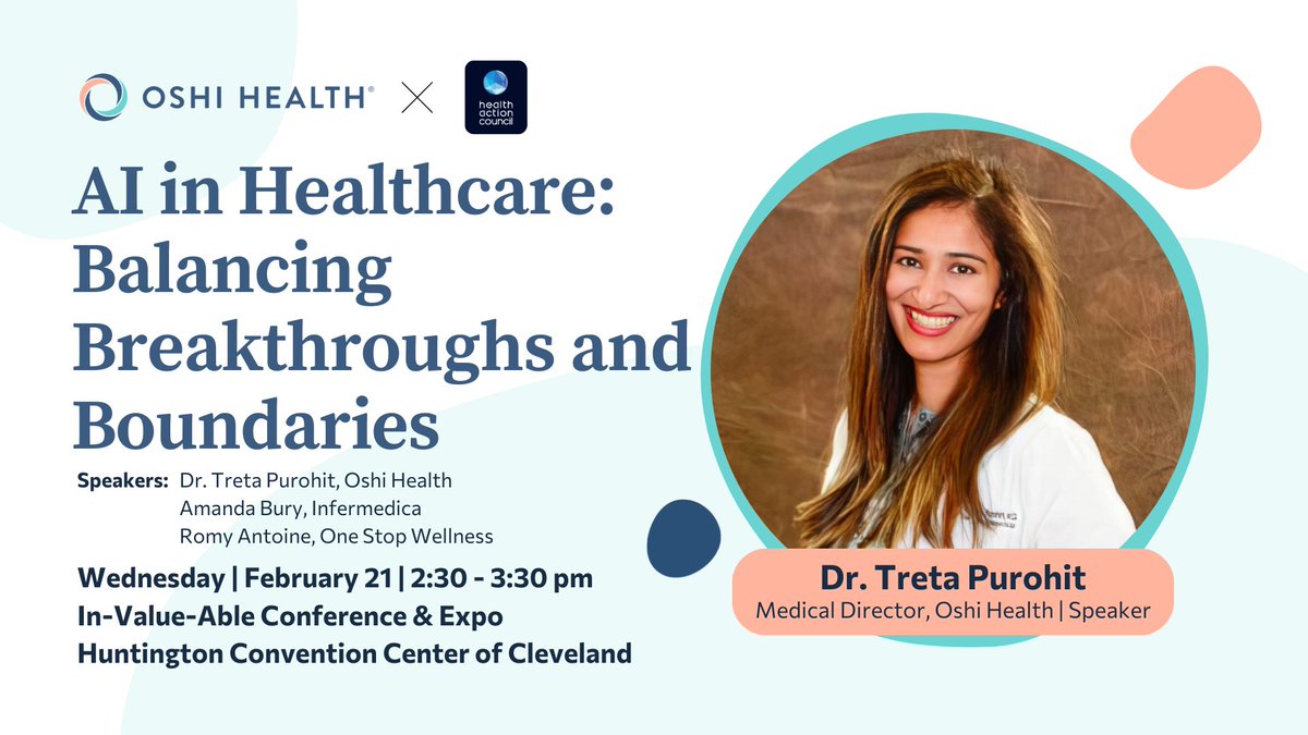 Come hear Dr. Treta Purohit at #InValueAble2024! Dive into the AI-driven future of health benefits, tackling data security to improving care. Don't miss out on transformative insights! #HealthcareInnovation #OshiHealth