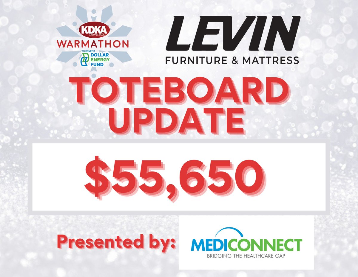 We are up to $55,650 with our Levin Furniture toteboard for our 2024 KDKA Radio Warmathon to benefit @DollarEnergyFnd. Call 1-800-823-9276 to donate now and help us keep our neighbors in need warm this winter!