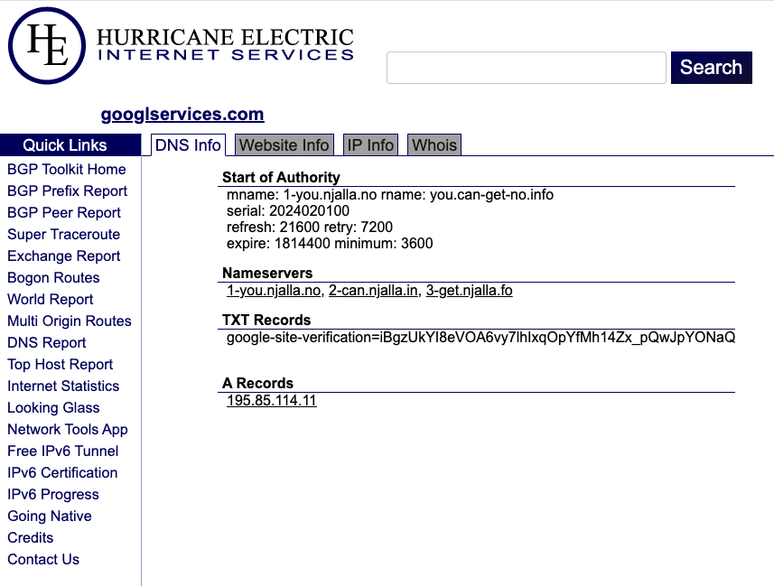 Suspicious domain msftauth[.]com was registered through Njalla on 2/15. Co-located with the similarly registered (1/31) domain googlservices[.]com at 195.85.114[.]11.