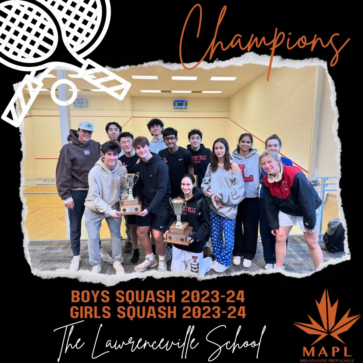 The 2023-24 MAPL Squash Championship goes to @LvilleAthletics boys’ AND girls’ teams! Congratulations to all! 🏆