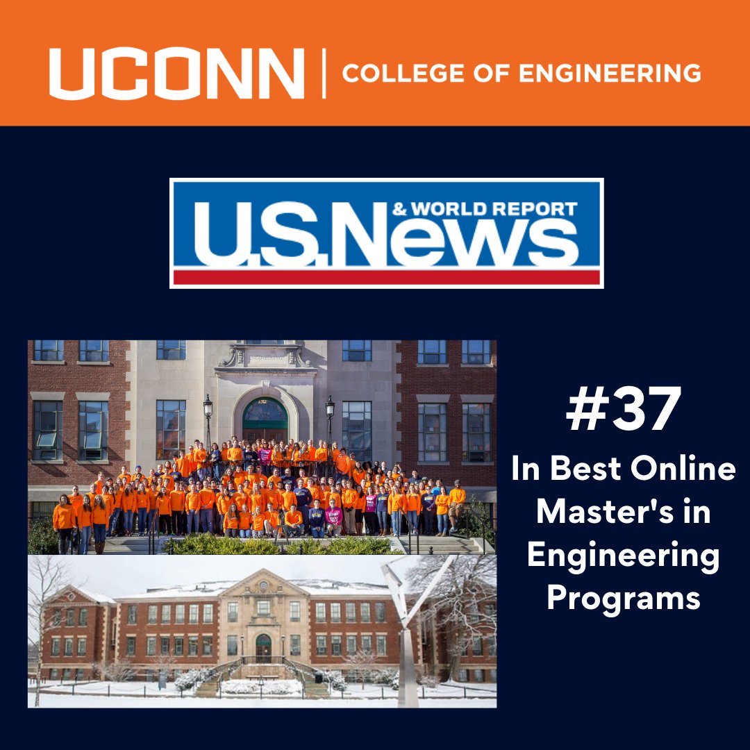 Discover excellence in engineering education! 🌟 Proud to be ranked #37 by US News And World Report for our Online Master's in Engineering Program. Join us at the University of Connecticut's College of Engineering for top-notch education from anywhere in the world. 🌍🏅🎓 @UConn