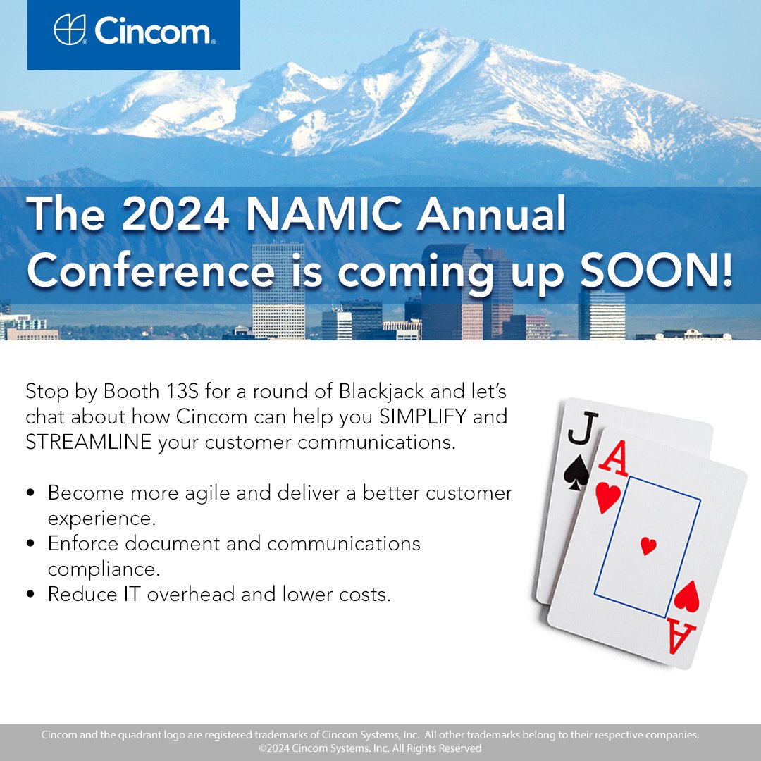 The Cincom Eloquence team is going to Denver next week for the National Association of Mutual Insurance Companies (NAMIC) Annual Conference. Will you be there? Let us know in the comments. #NAMICclaims #NAMICevents