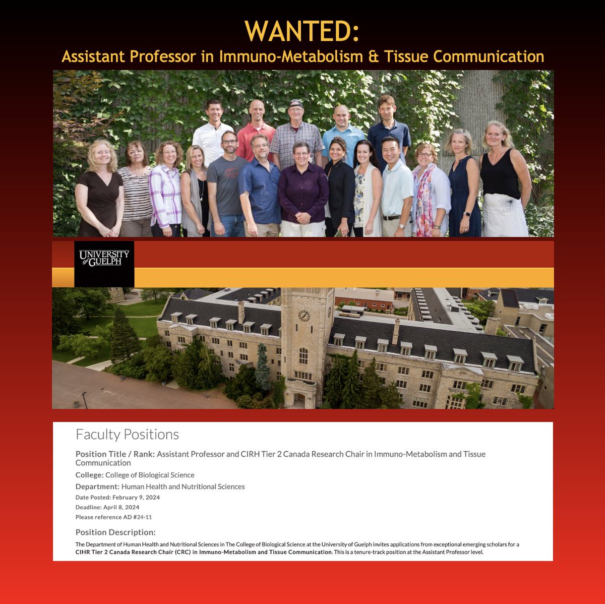 HHNS at UofG (@uofg_hhns) on Twitter photo 👉WANTED <a href="/UofG_HHNS/">HHNS at UofG</a>!
🎓NEW #FacultyPosition! Tenure-Track!
💼PROFESSOR, Immuno-Metabolism & Tissue Communication!
🥼CIRH Tier 2 Canada Research Chair
🔎uoguelph.ca/facultyjobs/po…
🍏Human Health & Nutritional Sciences
❤️The Friendliest Dept. <a href="/uofg/">University of Guelph</a>!
🏛️#UofG #UofGCBS #AcademicTwitter 👉WANTED <a href="/UofG_HHNS/">HHNS at UofG</a>!
🎓NEW #FacultyPosition! Tenure-Track!
💼PROFESSOR, Immuno-Metabolism & Tissue Communication!
🥼CIRH Tier 2 Canada Research Chair
🔎uoguelph.ca/facultyjobs/po…
🍏Human Health & Nutritional Sciences
❤️The Friendliest Dept. <a href="/uofg/">University of Guelph</a>!
🏛️#UofG #UofGCBS #AcademicTwitter