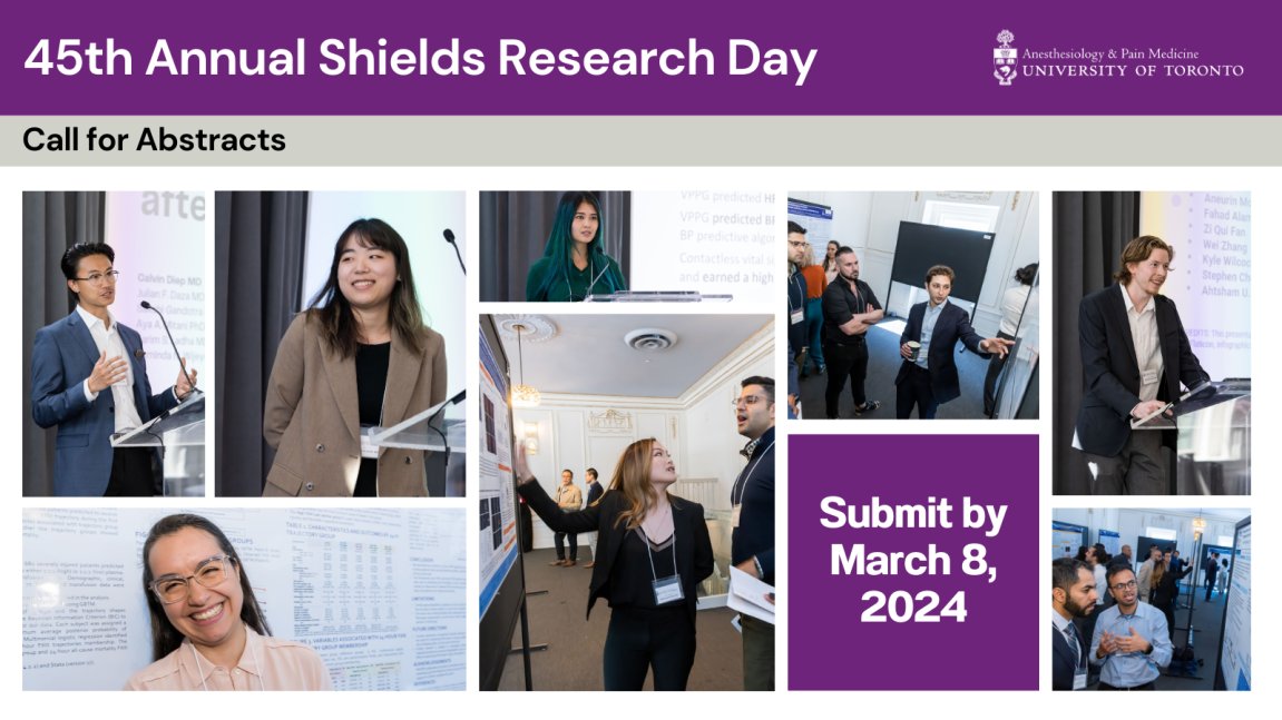 📢 Exciting news! The Department of Anesthesiology & Pain Medicine is now accepting abstracts for the 45th Annual Shields Research Day! Submission deadline: March 8, 2024. #ShieldsResearchDay Learn more: bit.ly/ShieldsCallfor…