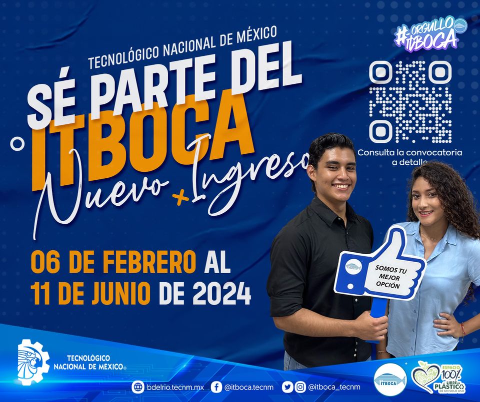 📷¡YA ESTÁ ABIERTA!. Consulta la Convocatoria para el Proceso de Admisión Nuevo Ingreso 2024 para Licenciaturas 📷Ingenierías📷. #AdmisionITBoca2024 #OrgulloITBoca #SomosTecNM

Consulta la convocatoria: goo.su/fl9O4
