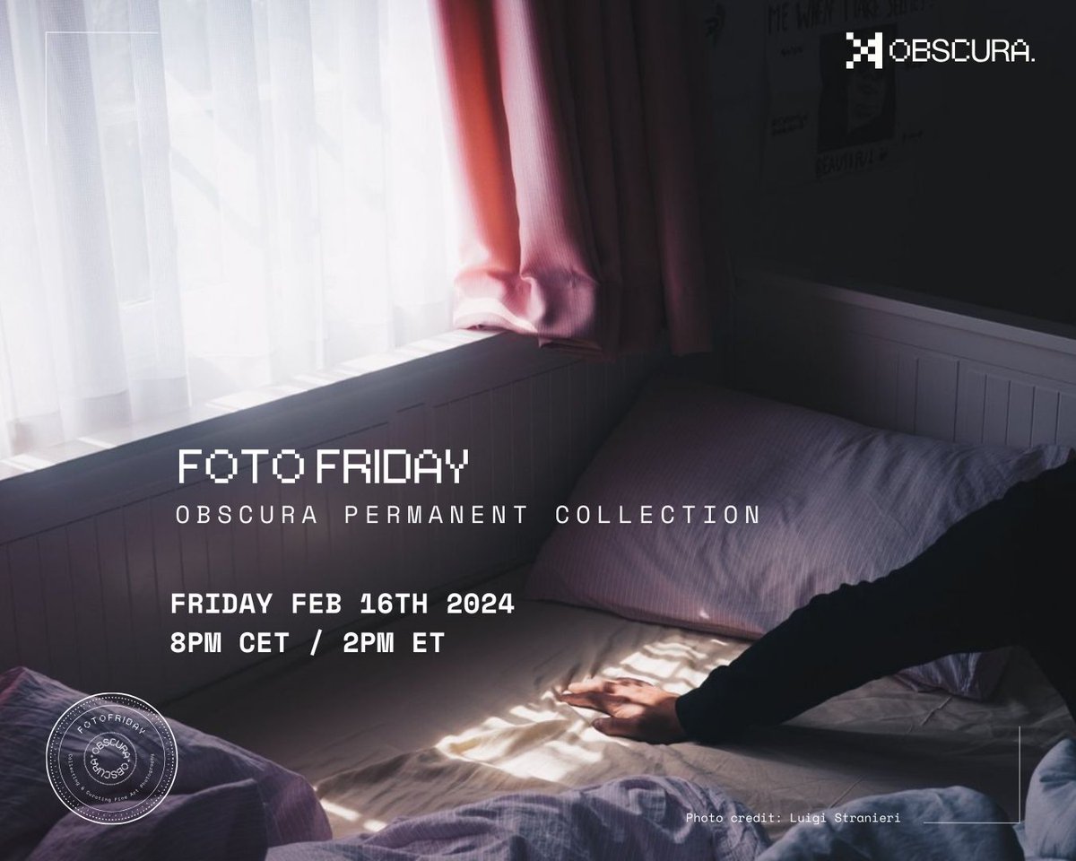 🎙️Join us tomorrow at 2pm ET/ 8pm CET on Foto Friday!! 

We will be revealing  our second round of selections for the Obscura Permanent Collection📸

Set your reminders 🔔⤵️
🔗x.com/i/spaces/1dRJZ…