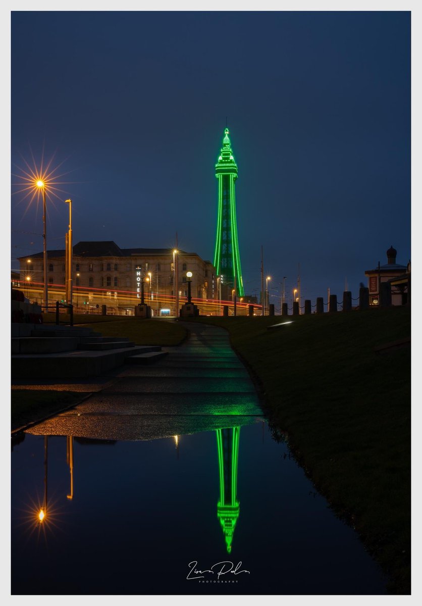 Blackpool Tower shines green tonight for Tommy Rae Johnson Martin Tommy's page � #blackpool #blackpooltower @visitBlackpool