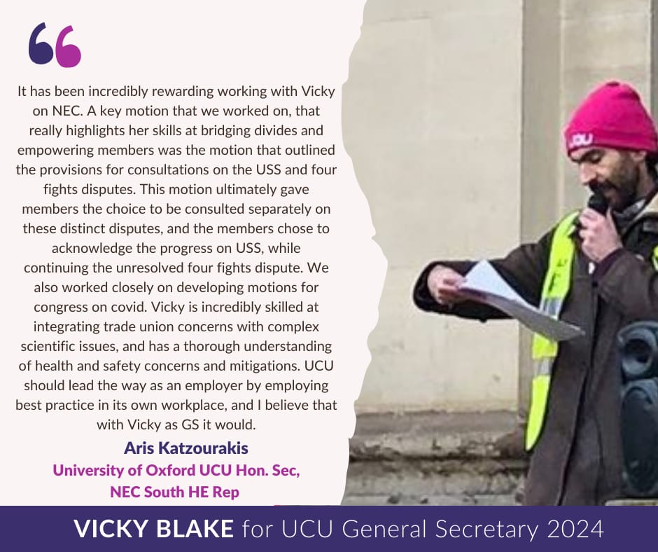 UCU should lead the way as an employer by employing best practice in its own workplace, and I believe that with @zenscara as GS it would. vickyblakeucu.uk/endorsements/#… #vicky4GS