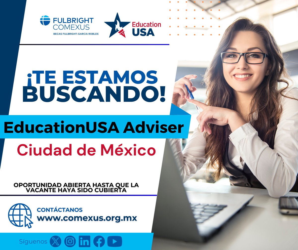 ¿Te gustaría trabajar de la mano con #COMEXUS y #EducationUSA? ¡Estamos buscando #EducationUSAAdviser para la Ciudad de México! Más información aquí: comexus.org.mx/docs/vacante_A…