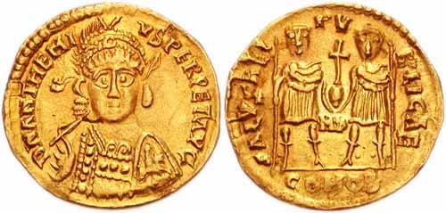 Today 467AD Anthemius is elevated to Emperor of the Western Roman Empire. Anthemius was killed by Ricimer, his own general of Gothic descent, who contested power with him.