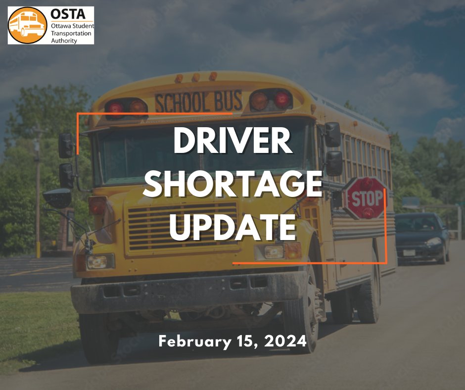 Bus Driver Update: As of January 29th, we have successfully reduced the driver shortage to 12 from 14 as of January 30th. The number of long-term cancelled runs is 49, representing less than 1% of transportation services managed by OSTA. For more: ottawaschoolbus.ca/osta-provides-…