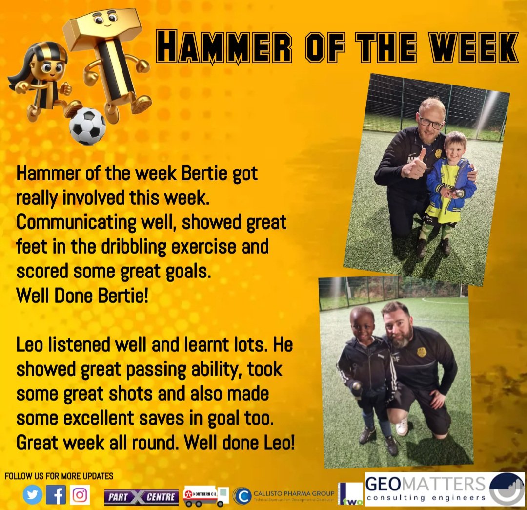 HammersFC1's tweet photo. Big well done to our Hammers of the week!
#upthehammers #hhfc #minihammers https://t.co/OitJJntPUc