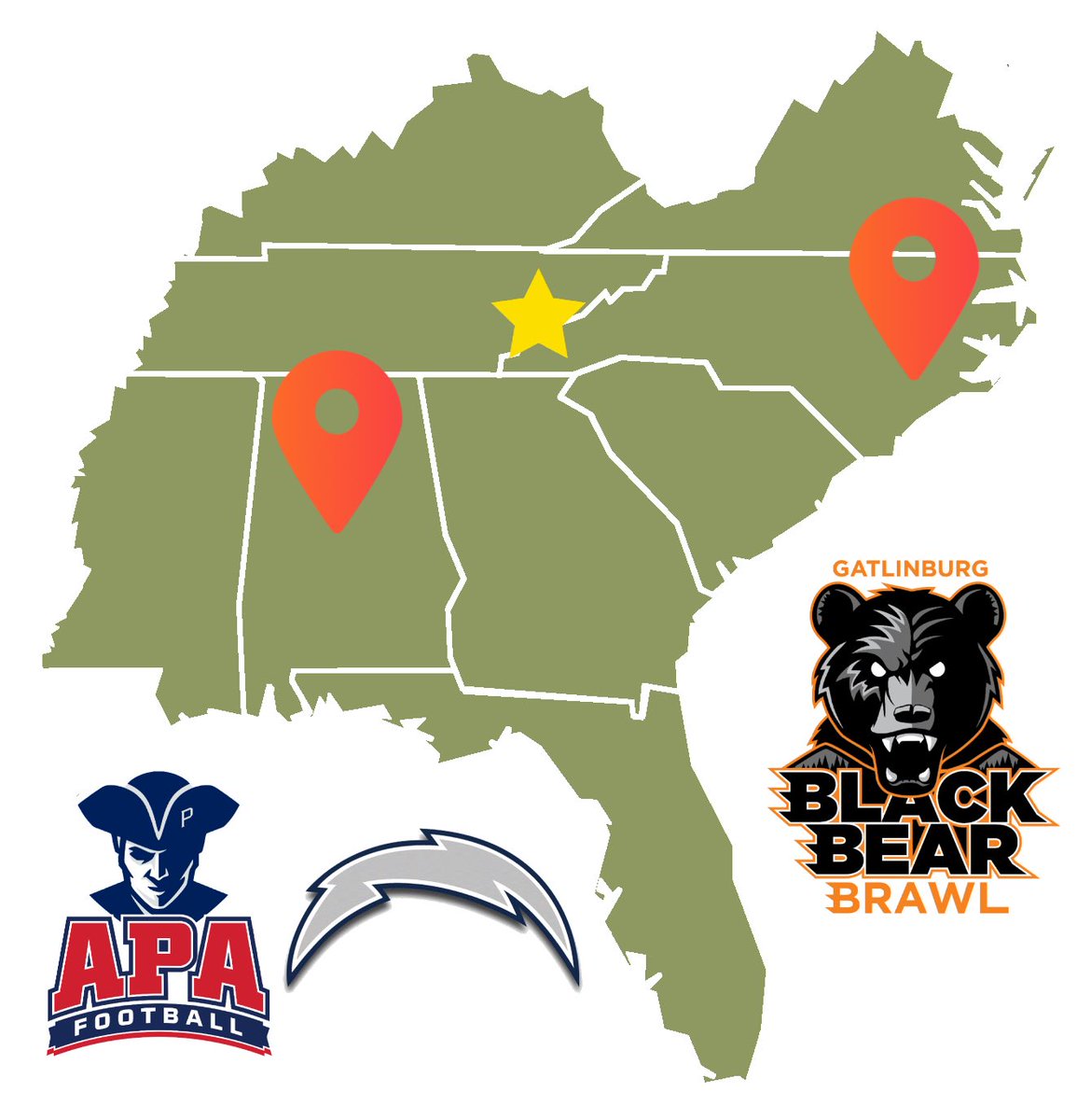 GatlinburgBowl's tweet photo. Game 4 is a big one! Two powerhouses from two different states. Arendell Parrott Academy out of North Carolina meets the Evangel Lightning out of Alabama in Gatlinburg in Week 0. This should be can't miss football! We can't wait to watch this one. 💪 https://t.co/0DxhK31jFO