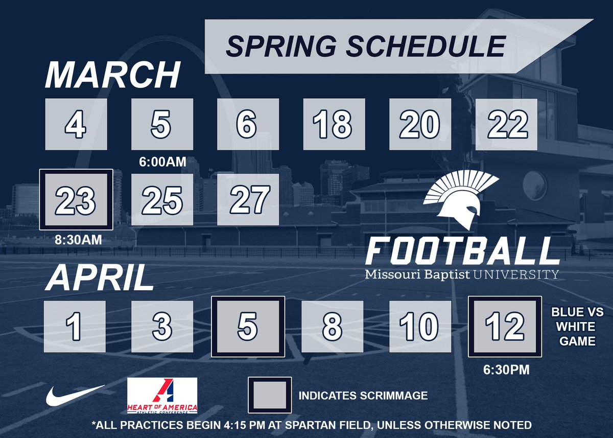 🏈💯 Spring practice schedule is out. Practices are open and we look forward to seeing you at the Blue vs White game on April 12th.