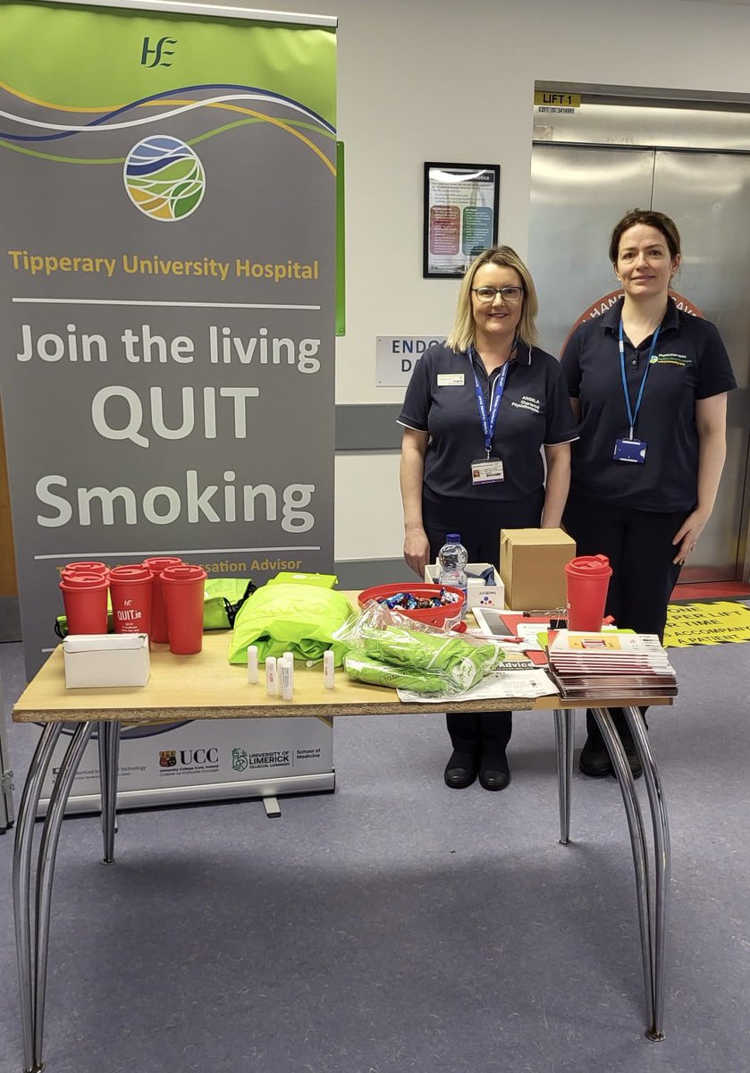 Tipperary University Hospital smoking cessation advisors /physiotherapists Angela and Rosaleen promoting “No Smoking Day”. Quitting smoking is good for your health @IEHospitalGroup