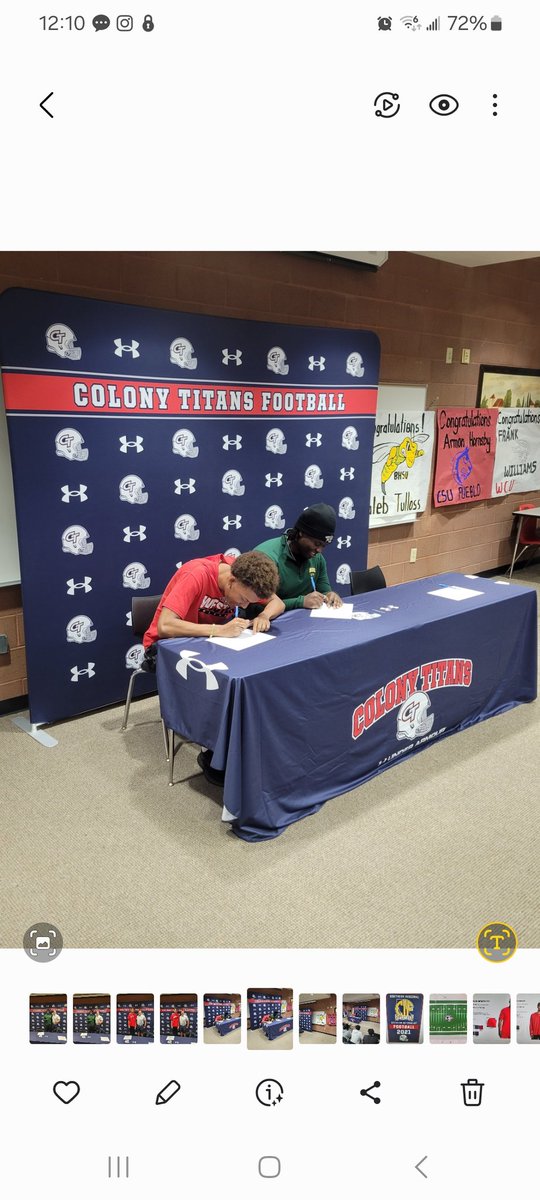 Big day for our student-athletes who have earned scholarships to play at the next level. Kaleb Tulloss/Black Hills State, Frank Williams/Western Colorado and Armon Hornsby/Colorado State Pueblo. So proud of your achievements and always #TTP. <a href="/ColonyTitans_FB/">Colony Titans Football</a> <a href="/CoachGomez91/">Tony Gomez</a>