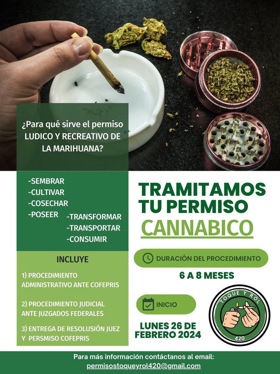 #InformaciónImportante 📣

¿Para qué sirve el permiso LUDICO Y RECREATIVO DE LA MARIHUANA?
Sirve para poder realizar las siguientes actividades como lo son:
-SEMBRAR
-CULTIVAR
-COSECHAR
-POSEER
-TRANSFORMAR
-TRANSPORTAR
¿Quiénes lo pueden tramitar?
Los adultos mayores de edad es