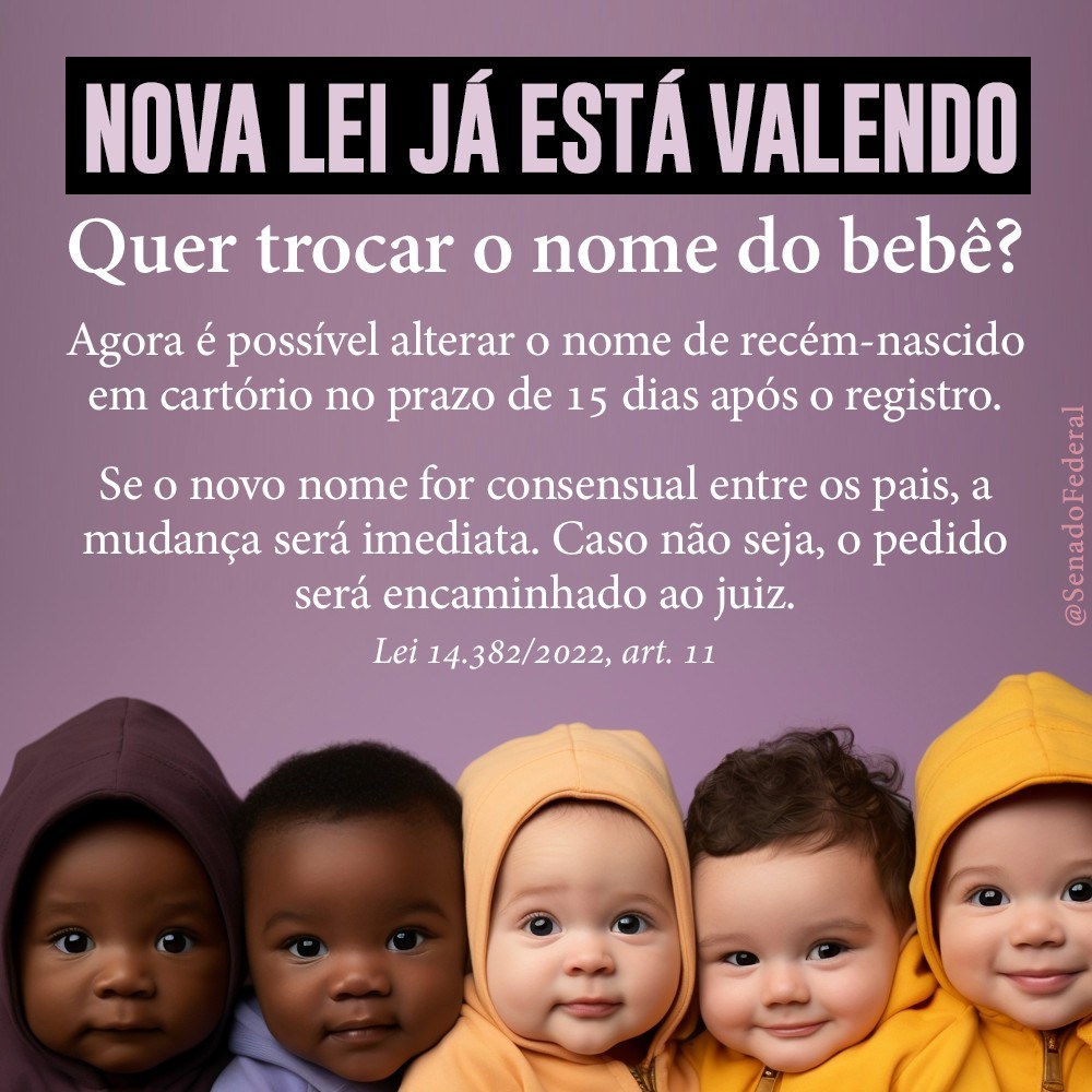 ArpenBrasil's tweet photo. #REPOST
@senadofederal
A outra oportunidade para fazer a mudança no nome sem necessidade de ir à Justiça é a partir dos 18 anos, quando a própria pessoa pode solicitar a alteração em cartório. https://t.co/RoK4wkM2hs