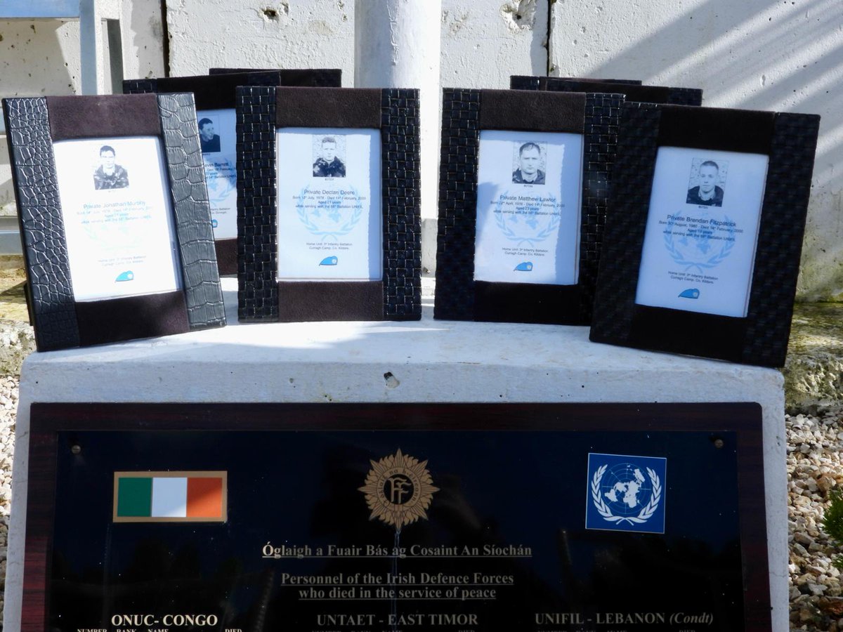 On St. Valentine's Day 24 years ago, four Irish peacekeepers, all 3 Inf Bn soldiers, tragically lost their lives here in Lebanon in a road traffic accident. 
We commemorated them with dignity today in Camp Shamrock. #cuimhnimís
Dílis go Bráth.