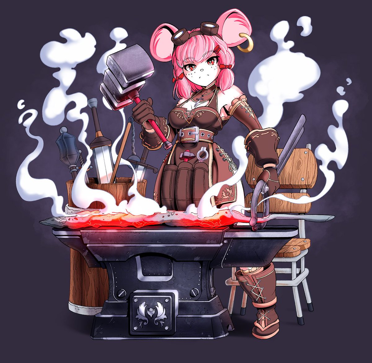 BoxNeet's tweet image. Yaho, I'm Arin and here's a collection of some of my OCs, Arin the Goddess (or Witch), Bella the Smith and Enzia the Gobbo!
Art by Revoke (Main Arin), Spirit (Bella), NoelClover (Witch and Gobbo)