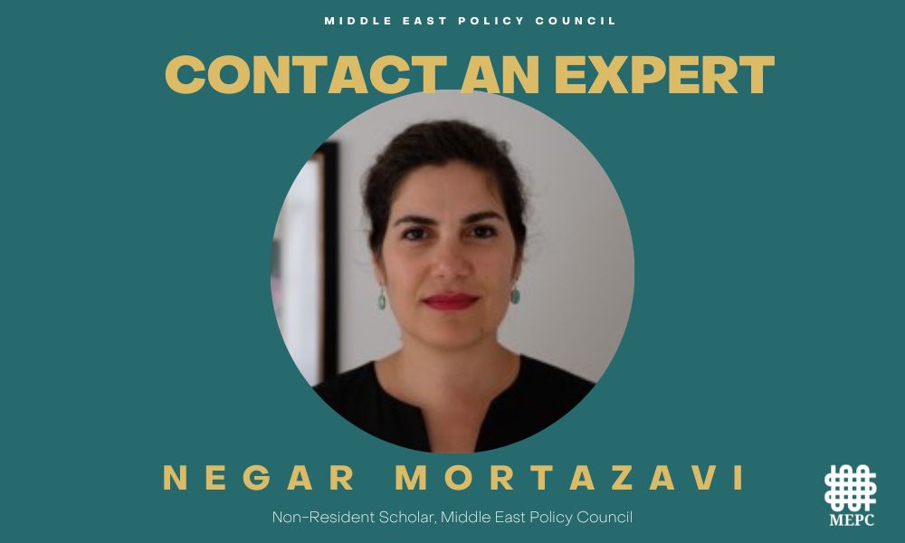 #ContactAnExpert: @NegarMortazavi is a Non-Resident Scholar at @MidEastPolicy, an award-winning journalist, and host of @IranPodcast: ow.ly/eai250QCgMh Message media@mepc.org to schedule an interview or briefing.