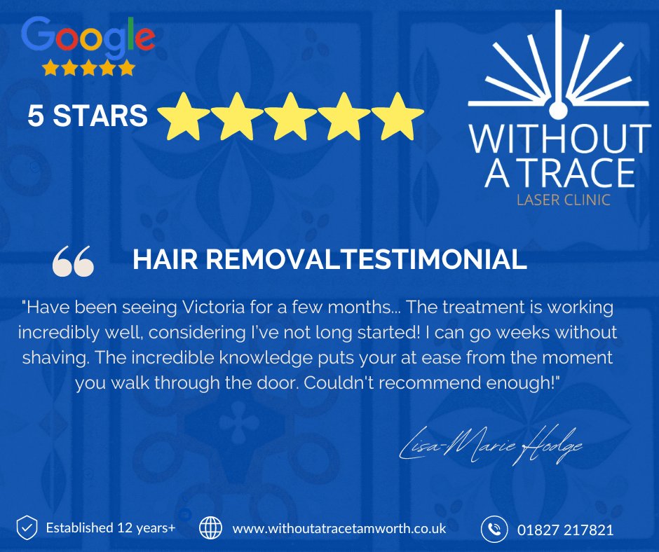 🌟 Check out Lisa Marie's 5-star review of our laser hair removal! Ready to say goodbye to unwanted hair? Book your free consultation today to experience the difference!  📅 bit.ly/freelaserhairc… 📞Call 01827 217821
#LaserHairRemoval #ClientLove #FreeConsultation