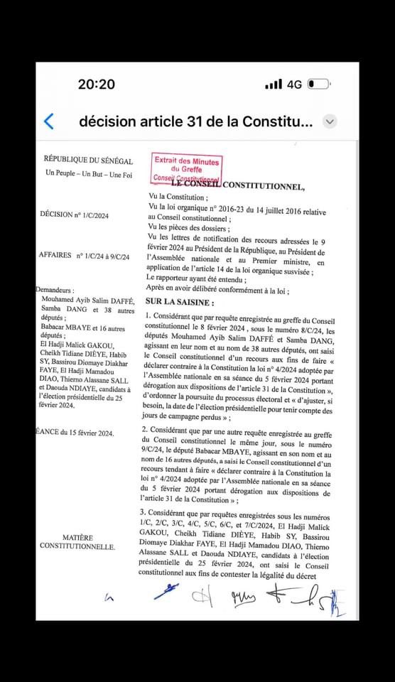 KiliFeuu's tweet photo. 📌🚨De Amadou Ba 
Report élection présidentielle: Le conseil constitutionnel désavoue Macky

Le conseil constitutionnel annule la révision constitutionnelle reportant l’élection présidentielle, annule le décret de Macky abrogeant la convocation du corps électoral et lui donne quelques jours voir semaines pour convoquer une nouvelle date de scrutin pour tenir compte des jours de campagne perdus.

La liste des candidats reste maintenue intacte.