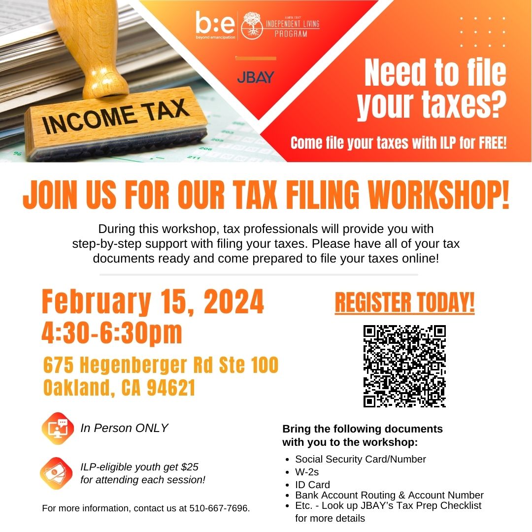 Today's tax filing workshop starts at 4:30pm. Tax professionals will provide you with step-by-step support for filing your taxes for free!
#be4youth #acilp #taxfiling #taxes #workshop #fosteryouthtaxcredit