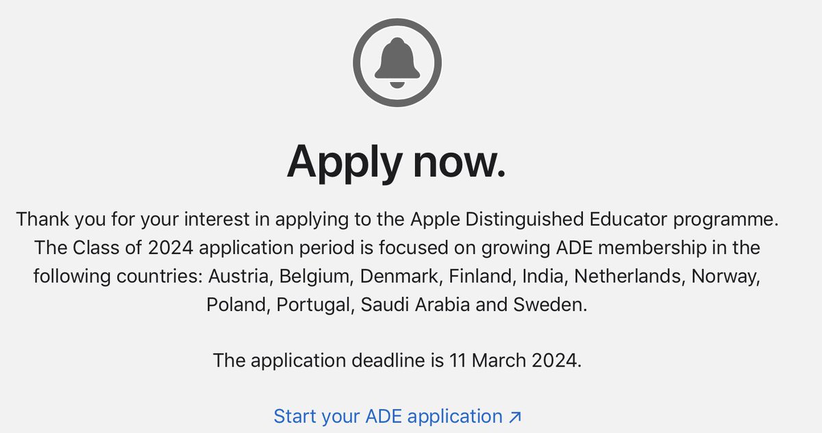 Wow! An extra opportunity to become ADE has just been given to innovative teachers from some EMEIA countries! 🤩 Don't miss this opportunity! education.apple.com/learning-cente… #ADE #ADE2024