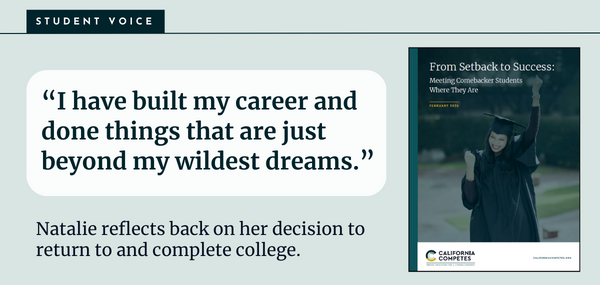 CalCompetes's tweet image. Explore critical steps for uplifting the 6+ million Californians with some college but no credential. Our latest report provides insights on empowering them to return and complete their credentials and degrees. californiacompetes.org/resources/from… #FromSetbacktoSuccess