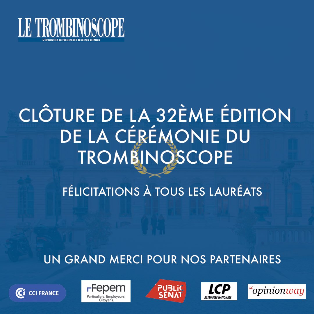 🏆[#CérémonieduTrombinoscope]

La 32ème édition de la Cérémonie du Trombinoscope s'achève. Nous tenons à féliciter tous les lauréats, les membres du jury, les partenaires, ainsi que tous les participants pour avoir contribué au succès de cette cérémonie. 

<a href="/LeTrombinoscope/">Le Trombinoscope</a>