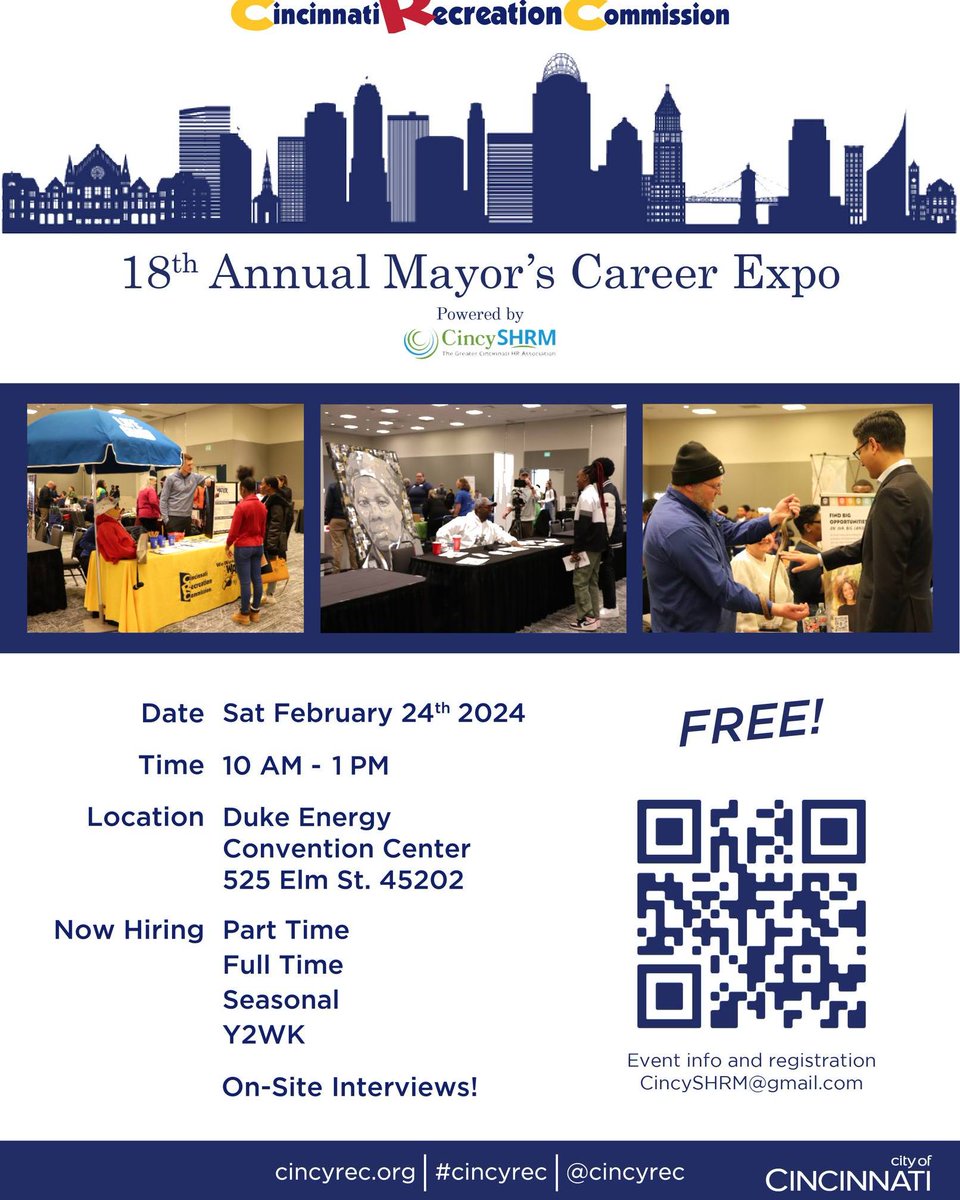 🌟 Exciting News for Teens! 
🗓️ Save the Date: Feb 24, for the Annual Mayor's Career Fair!
Explore summer job opportunities:
🔥 Fire Cadet
🌿 Green Team
🏊‍♂️ Lifeguard
👀 Pool Monitor
🎉 Rec Program Leader
Apply now, interview on-site, leave with a JOB!
tinyurl.com/CRCY2WK2024