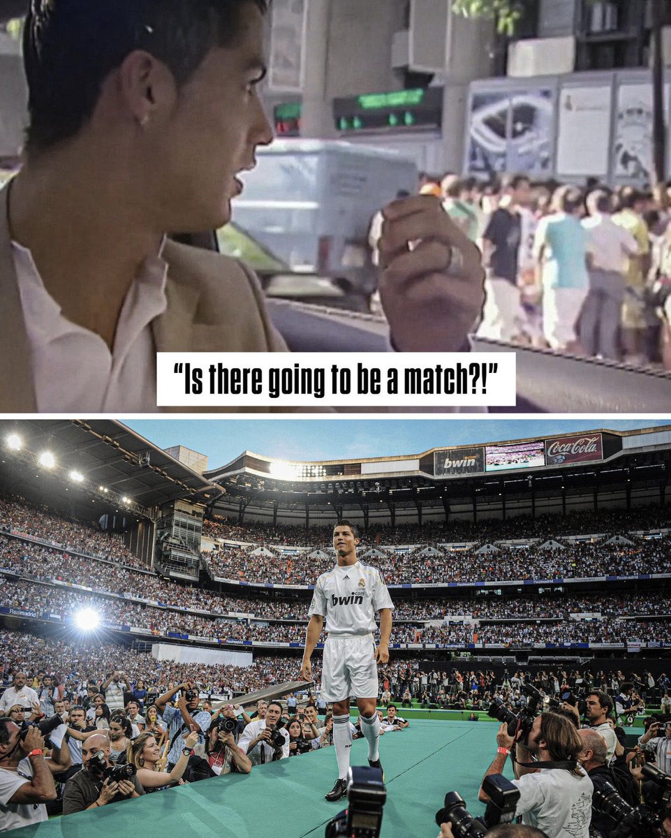 When Cristiano Ronaldo thought there’s a match at the Bernabéu before his Real Madrid presentation. 😂🐐