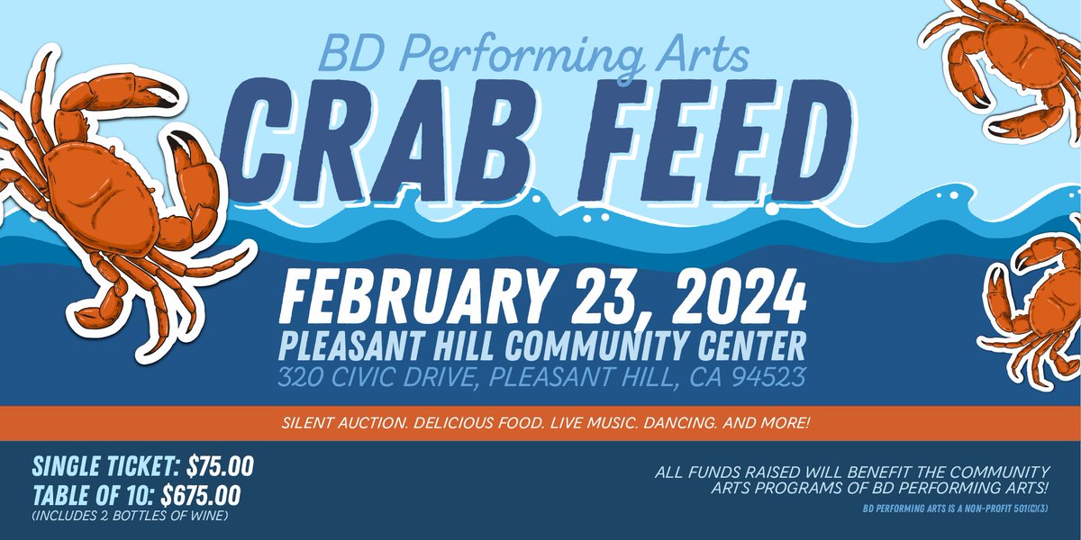 Last chance to get your 2024 Crab Feed tickets! 🦀✨ The BD Performing Arts annual Crab Feed fundraiser is happening Friday, February 23, but the deadline to secure your tickets is today. Reserve your spot today: eventbrite.com/e/bd-performin… #bdworld #dci2024