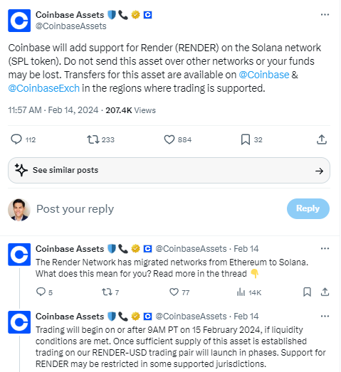 RodolfoPozoA's tweet photo. $RENDER (The token on Solana) about to get listed on Coinbase 

Rodo Thoughts: Good for the token. Keep in mind that this might be priced in. In addition to this, we need to watch closely if Coinbase's users welcome or not #Render token.